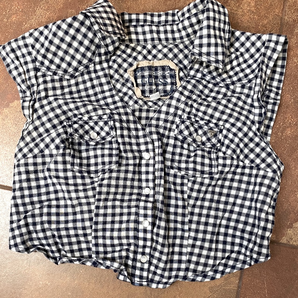 Black white checkered collared country croptop